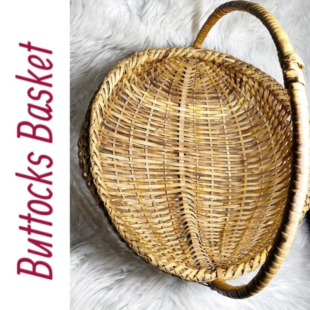 BUTTOCKS BASKET VTG Large Handmade Cottage Splint Ribbed Farmhouse Vintage‎